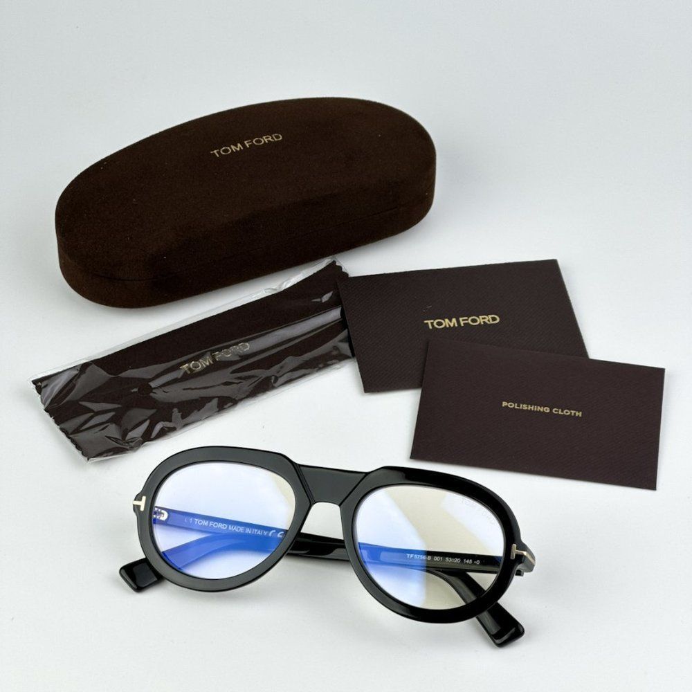 NEW Tom Ford FT5756-B  001 Black Pilot Unisex Eyeglasses